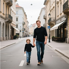 欧美父子街头街拍摄影图片